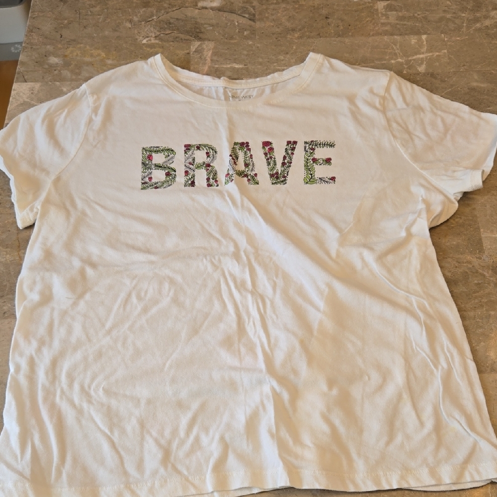 Nine West White Kids Tee with 'BRAVE' Design